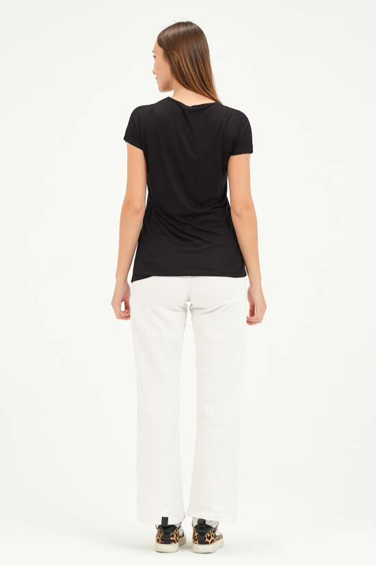 20601 GÖZLÜKLÜ 4 KÖPEK BASK. BAYAN KISA KOLU BEDENDE VSK TSHIRT