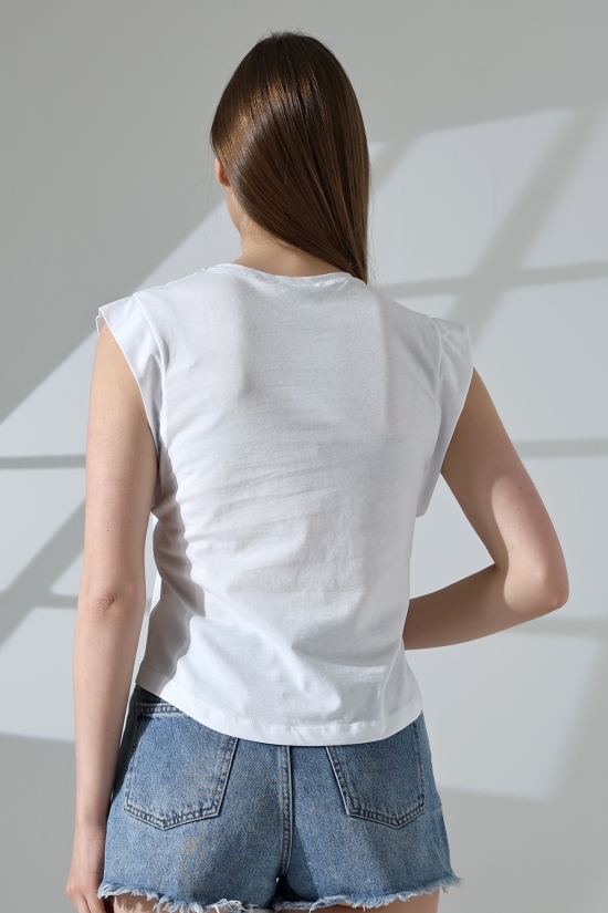 21572  BAYAN KOLSUZ GENİŞ KOL EVİ İÇ KAPAKLI ARKA ETEĞİ OVAL PAMUKLU TSHIRT