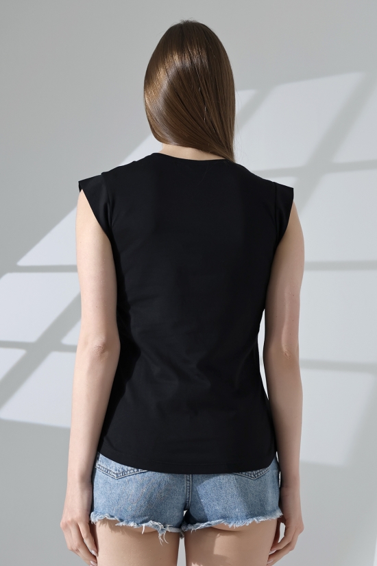 21572  BAYAN KOLSUZ GENİŞ KOL EVİ İÇ KAPAKLI ARKA ETEĞİ OVAL PAMUKLU TSHIRT