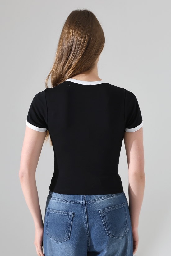 21832 KADIN FULL LYC PENYE KOMPAKT RİB.YAKA VE KOLAĞZI GARNİLİ BİSİKLET YAKA TSHIRT