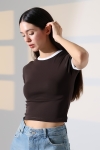 21832 KADIN FULL LYC PENYE KOMPAKT RİB.YAKA VE KOLAĞZI GARNİLİ BİSİKLET YAKA TSHIRT