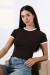 21832 KADIN FULL LYC PENYE KOMPAKT RİB.YAKA VE KOLAĞZI GARNİLİ BİSİKLET YAKA TSHIRT