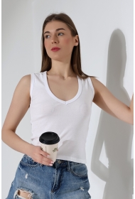 21899  KADIN DERİN V YAKA KOLSUZ LİKRASIZ RİB ATLET 