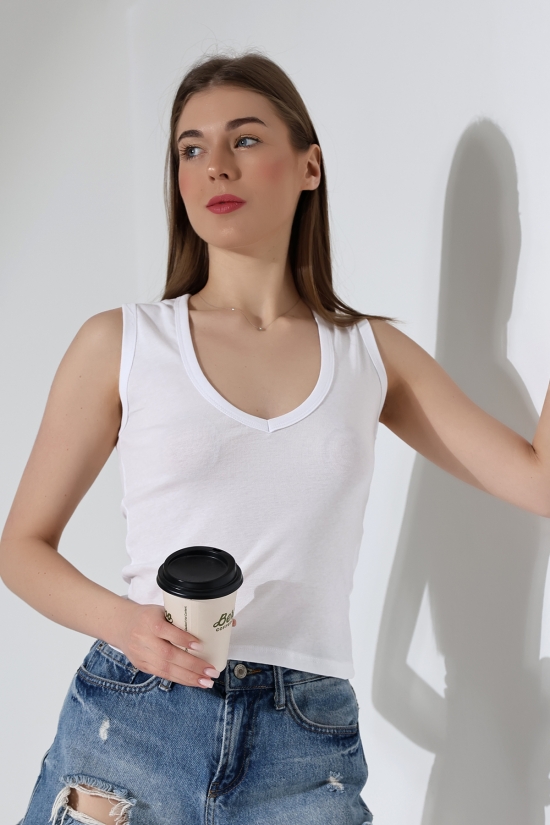 21899  KADIN DERİN V YAKA KOLSUZ LİKRASIZ RİB ATLET 