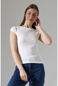 21890 KADIN  RİB.YAKA VE KOLAĞZI BİYELİ REGLAN KOL KARYOKALI BİSİKLET YAKA TSHIRT