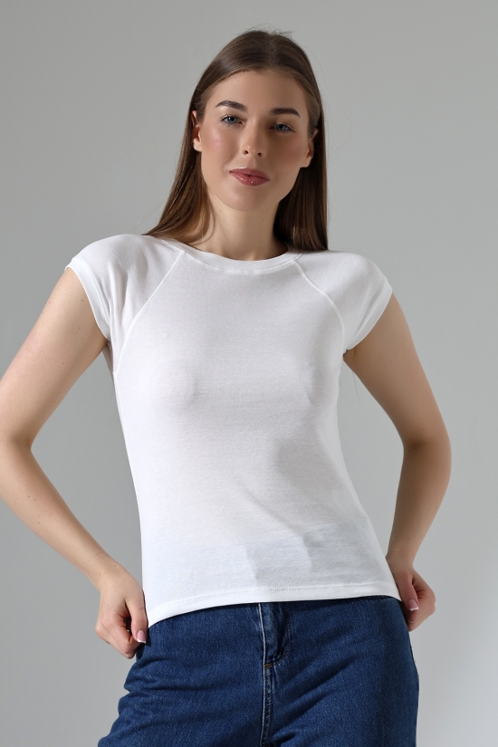 21890 KADIN  RİB.YAKA VE KOLAĞZI BİYELİ REGLAN KOL KARYOKALI BİSİKLET YAKA TSHIRT