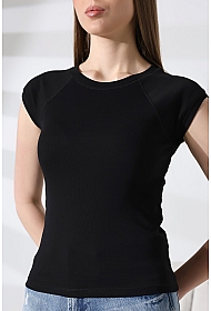 21890 KADIN  RİB.YAKA VE KOLAĞZI BİYELİ REGLAN KOL KARYOKALI BİSİKLET YAKA TSHIRT