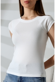 21890 KADIN  RİB.YAKA VE KOLAĞZI BİYELİ REGLAN KOL KARYOKALI BİSİKLET YAKA TSHIRT