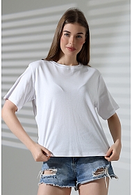 21964 KADIN PENYE COMP LİKRASIZ RİB PAMUKLU KISA KOL  BİSİKLET YAKA TSHIRT