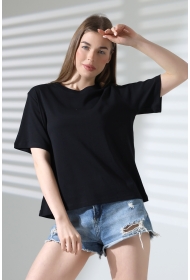 21964 KADIN PENYE COMP LİKRASIZ RİB PAMUKLU KISA KOL  BİSİKLET YAKA TSHIRT