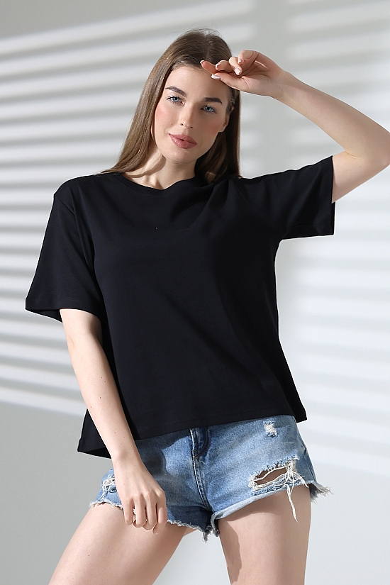 21964 KADIN PENYE COMP LİKRASIZ RİB PAMUKLU KISA KOL  BİSİKLET YAKA TSHIRT