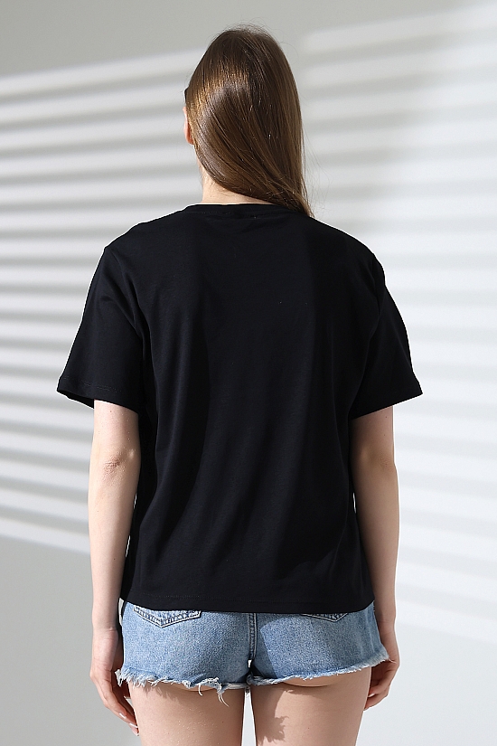 21964 KADIN PENYE COMP LİKRASIZ RİB PAMUKLU KISA KOL  BİSİKLET YAKA TSHIRT