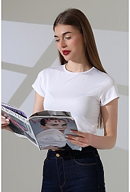 21974 KADIN  FULL LYC MİKRO  BİSİKLET YAKA TSHIRT