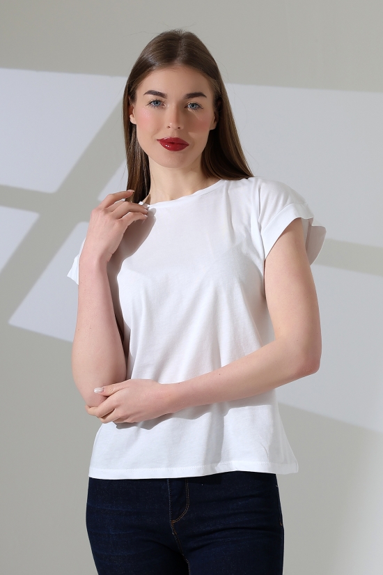 21979 KADIN BİSİKLET YAKA KOL EVİ PARÇALI TSHIRT