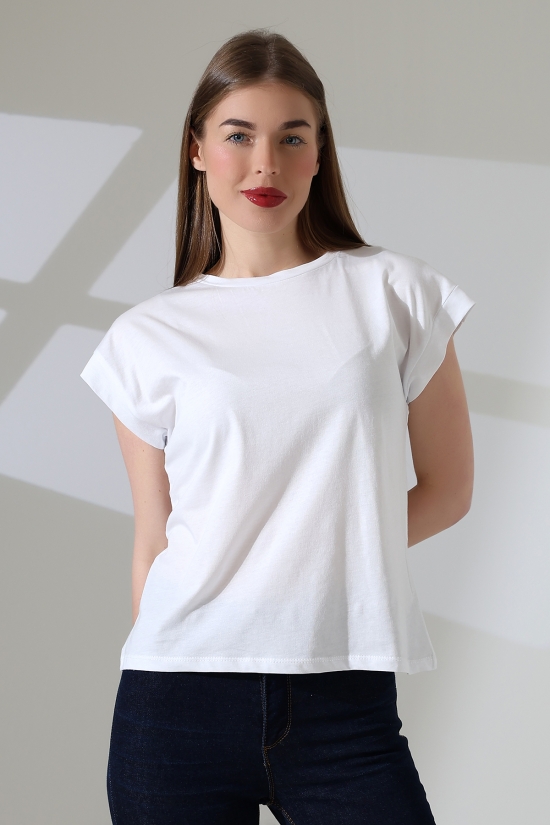 21979 KADIN BİSİKLET YAKA KOL EVİ PARÇALI TSHIRT