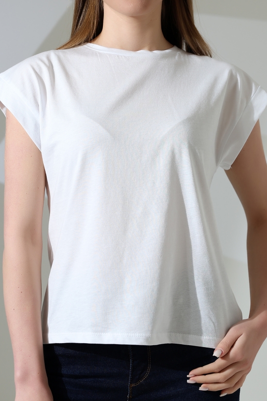 21979 KADIN BİSİKLET YAKA KOL EVİ PARÇALI TSHIRT