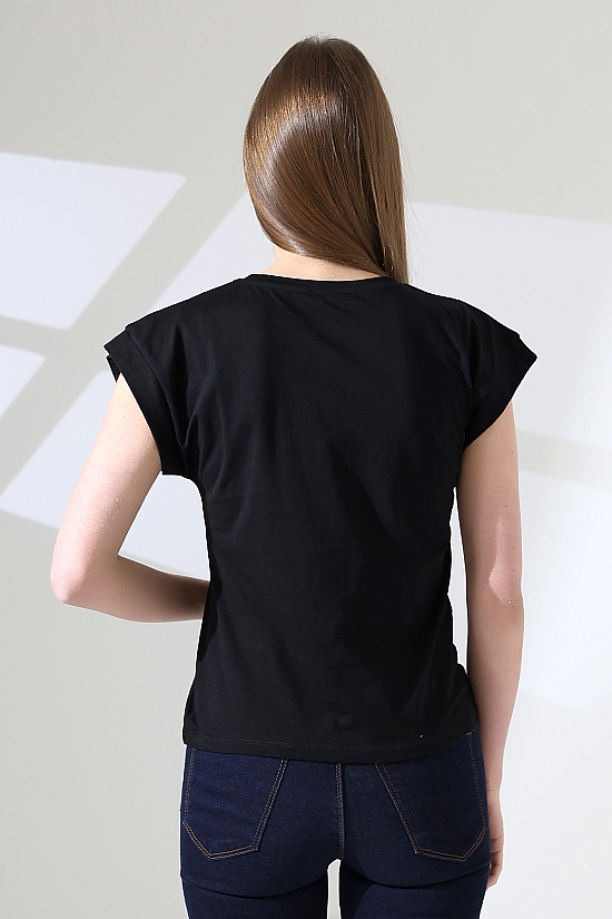 21979 KADIN BİSİKLET YAKA KOL EVİ PARÇALI TSHIRT