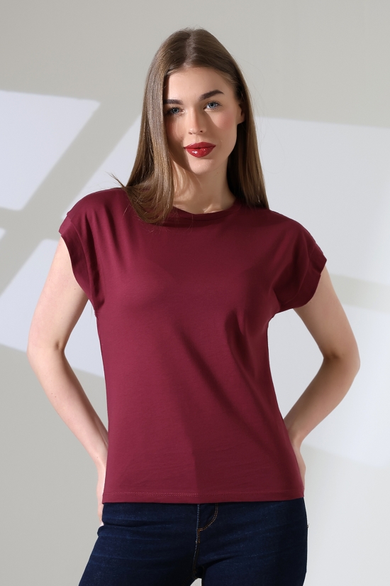 21979 KADIN BİSİKLET YAKA KOL EVİ PARÇALI TSHIRT