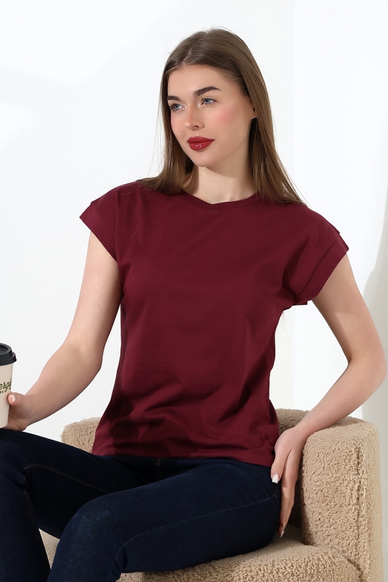 21979 KADIN BİSİKLET YAKA KOL EVİ PARÇALI TSHIRT