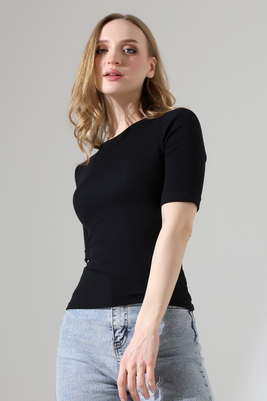 22094 KADIN FULL LYC RİB FAKİR KOLU KATL.BİSİKLET YAKA TSHIRT 