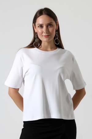 22177 KADIN İNTERLOK PENYE COMP PAMUKLU KISA KOL BİSİKLET YAKA TSHIRT