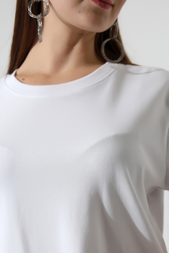 22177 KADIN İNTERLOK PENYE COMP PAMUKLU KISA KOL BİSİKLET YAKA TSHIRT