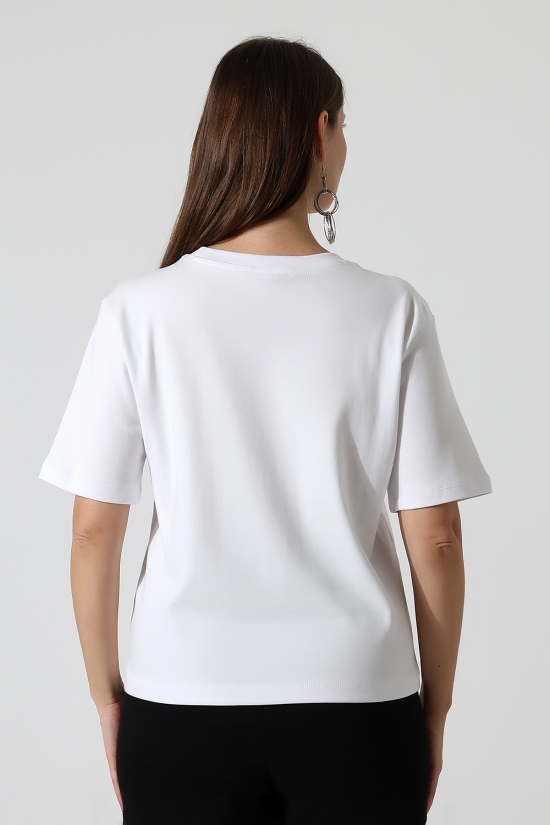 22177 KADIN İNTERLOK PENYE COMP PAMUKLU KISA KOL BİSİKLET YAKA TSHIRT