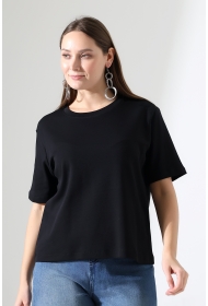 22177 KADIN İNTERLOK PENYE COMP PAMUKLU KISA KOL BİSİKLET YAKA TSHIRT