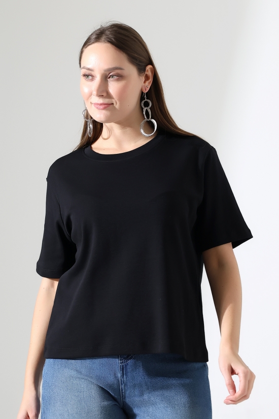 22177 KADIN İNTERLOK PENYE COMP PAMUKLU KISA KOL BİSİKLET YAKA TSHIRT