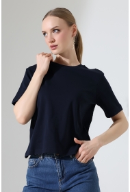 22177 KADIN İNTERLOK PENYE COMP PAMUKLU KISA KOL BİSİKLET YAKA TSHIRT