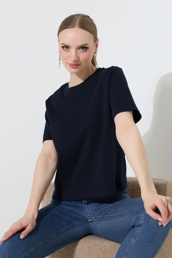 22177 KADIN İNTERLOK PENYE COMP PAMUKLU KISA KOL BİSİKLET YAKA TSHIRT