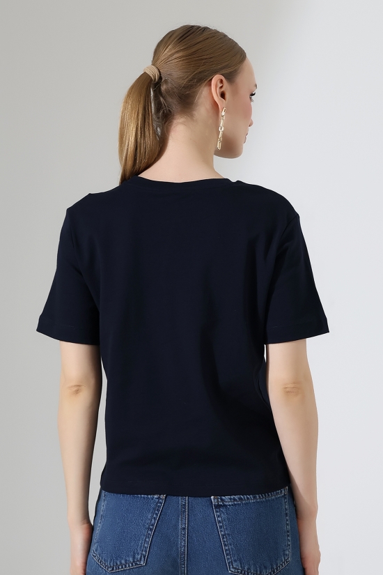 22177 KADIN İNTERLOK PENYE COMP PAMUKLU KISA KOL BİSİKLET YAKA TSHIRT