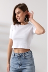 21560 KADIN PENYE COMP LİKRASIZ RİB PAMUKLU BİSİKLET YAKA CROP TSHIRT