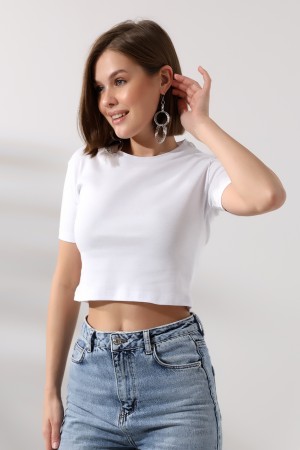 21560 KADIN PENYE COMP LİKRASIZ RİB PAMUKLU BİSİKLET YAKA CROP TSHIRT 21560 KADIN PENYE COMP LİKRASIZ RİB PAMUKLU BİSİKLET YAKA CROP TSHIRT
