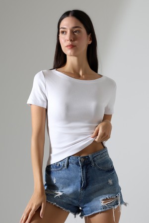 21996 KADIN KAYIK YAKA FULL LYC KOMPAKT PENYE KISA KOL TSHIRT  21996 KADIN KAYIK YAKA FULL LYC KOMPAKT PENYE KISA KOL TSHIRT