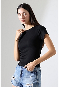 21996 KADIN KAYIK YAKA FULL LYC KOMPAKT PENYE KISA KOL TSHIRT 