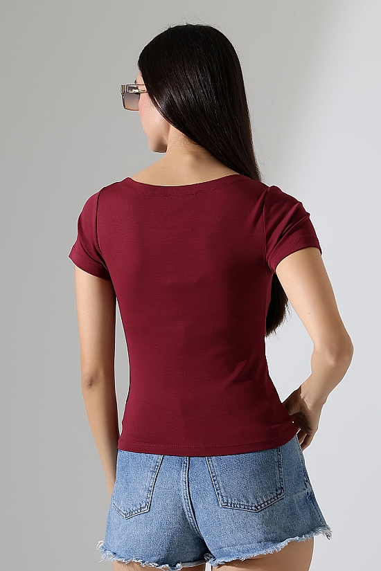 21996 KADIN KAYIK YAKA FULL LYC KOMPAKT PENYE KISA KOL TSHIRT 