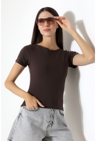 21996 KADIN KAYIK YAKA FULL LYC KOMPAKT PENYE KISA KOL TSHIRT 