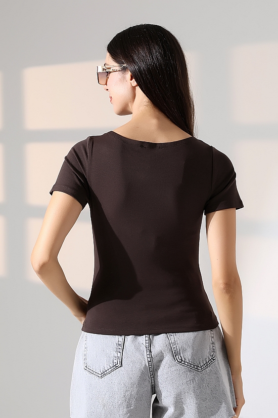 21996 KADIN KAYIK YAKA FULL LYC KOMPAKT PENYE KISA KOL TSHIRT 