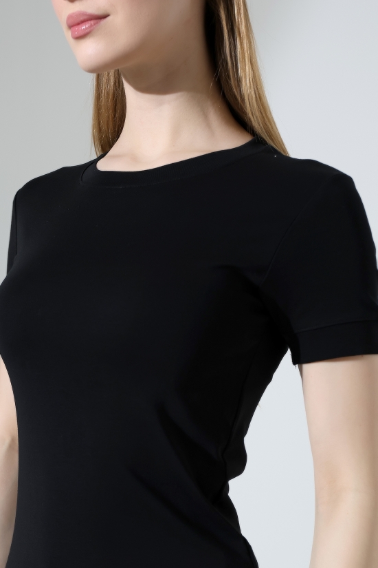 22264 KADIN BİSİKLET YAKA KISA KOLU KALIN BİYELİ FULL LYC KOMPAKT PENYE KISA KOL TSHIRT 