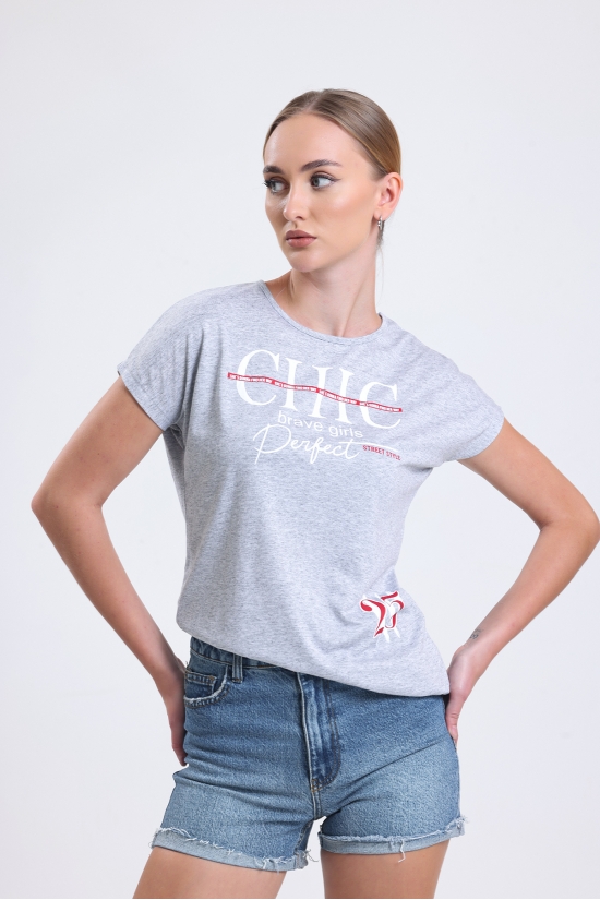 19609 CHİC BASK.BAYAN KISA KOLU BEDENDE SALAŞ VSK TSHIRT 