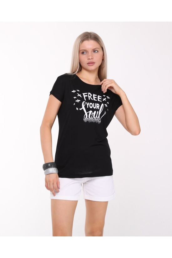 19534 FREE YOUR BASK.BAYAN KISA KOLU BEDENDE SALAŞ VSK TSHIRT 