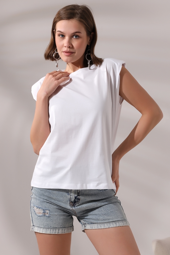 19619 BAYAN ARK PARÇ.OMUZLARI VATKALI KISA KOLU BEDENLE PAMUKLU SALAŞ TSHIRT