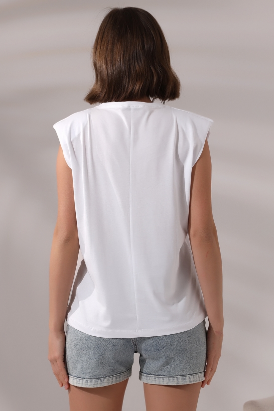 19619 BAYAN ARK PARÇ.OMUZLARI VATKALI KISA KOLU BEDENLE PAMUKLU SALAŞ TSHIRT