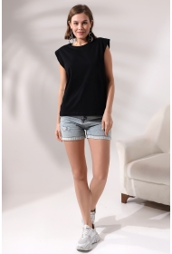 19619 KADIN ARK PARÇ.OMUZLARI VATKALI KISA KOLU BEDENLE PAMUKLU SALAŞ TSHIRT