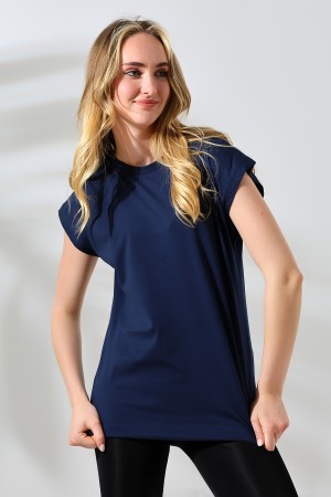 21570  KADIN KISA KOLU BEDENDE  BİSİKLET YAKA TEM BİYELİ KOMPAKT PAMUKLU TSHIRT