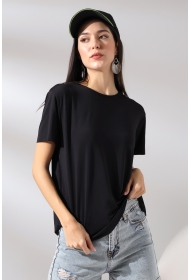 21638 KADIN MİKROPOLY GENİŞ BİSİKLET YAKA KISA KOLU VE ETEĞİ DİKİŞSİZ MİKROFAY TSHIRT 