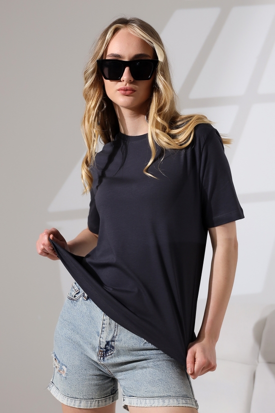 21666 KADIN KALIN FAYN PENYE COMPACK KISA KOL TSHIRT