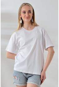 21667 KADIN KALIN FAYN PENYE KOMPAKT YAKA KAŞGORSELİ KISA KOL GENİŞ SALAŞ  TSHIRT