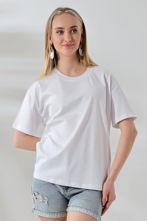 21667 KADIN KALIN FAYN PENYE KOMPAKT YAKA KAŞGORSELİ KISA KOL GENİŞ SALAŞ  TSHIRT 21667 KADIN KALIN FAYN PENYE KOMPAKT YAKA KAŞGORSELİ KISA KOL GENİŞ SALAŞ  TSHIRT